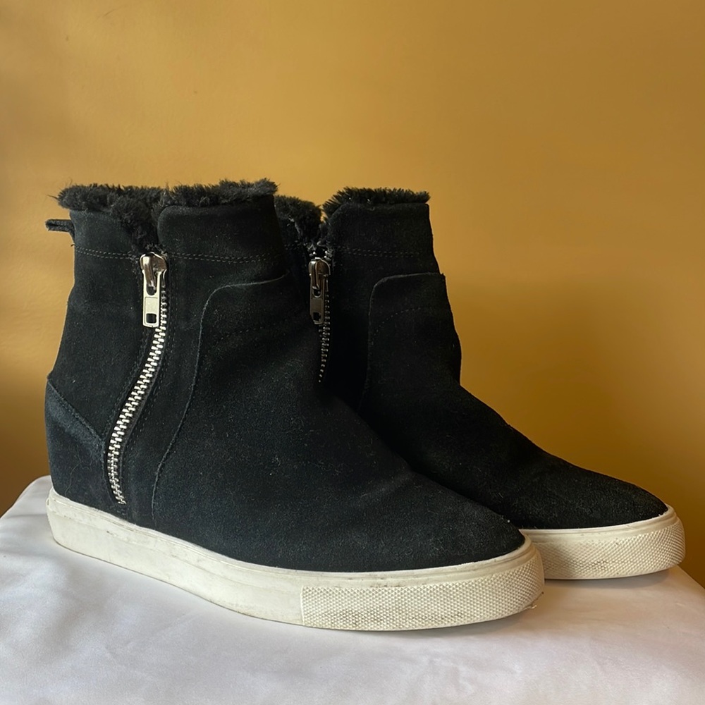 Black wedge heel boots